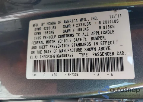 2012 Honda Accord 2.4 Se z USA, uszkodzony, nr VIN 1HGCP2F61CA059252
